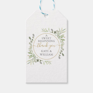 A Sweet Beginning Greenery Wedding Gold Thank You Gift Tags