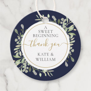 A Sweet Beginning Greenery Wedding Navy Blue Favour Tags