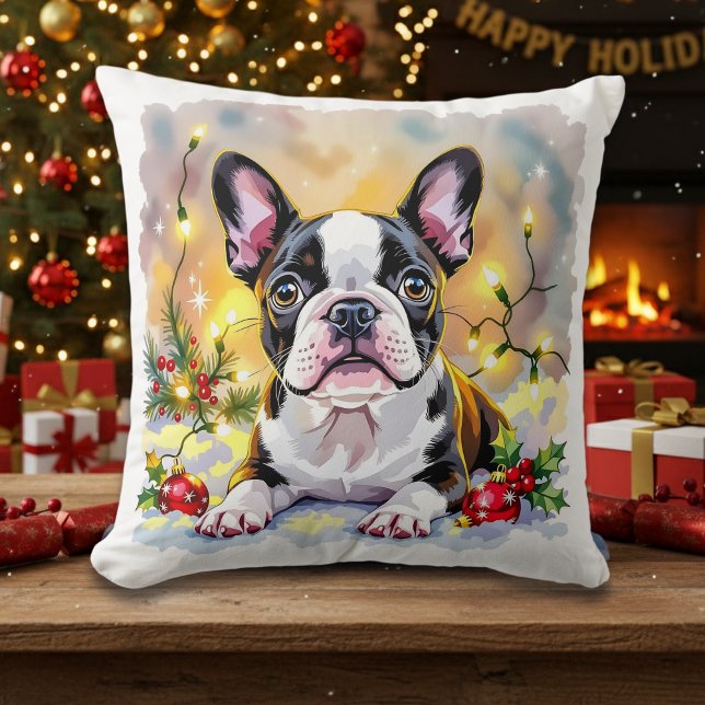 A Sweet Boston Terrier Christmas Cushion (Creator Uploaded)