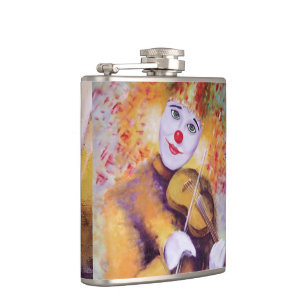 A sweet clown playing the violin hip flask