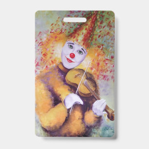 A sweet clown playing the violin ID badge