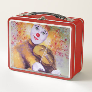 A sweet clown playing the violin metal lunch box