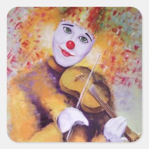A sweet clown playing the violin square sticker