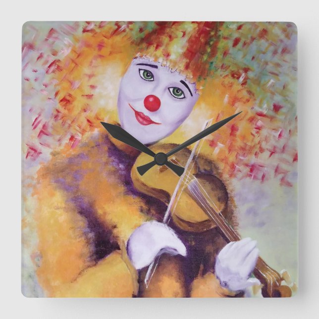A sweet clown playing the violin square wall clock (Front)