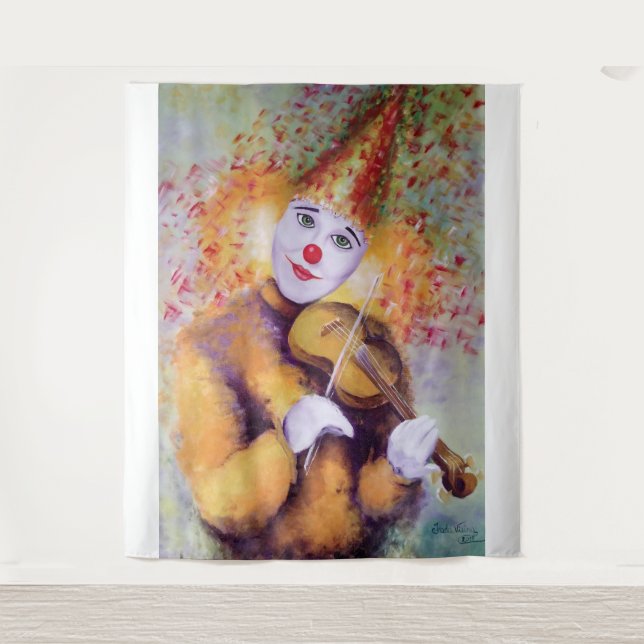 A sweet clown playing the violin tapestry (Front)