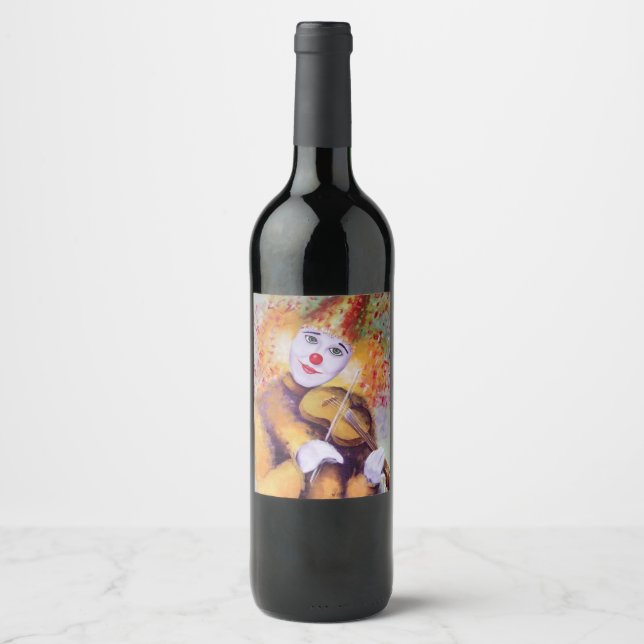 A sweet clown playing the violin wine label (Front)