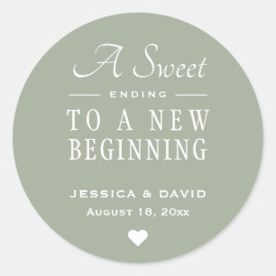 A Sweet Ending Sage Green Wedding Favour Sticker