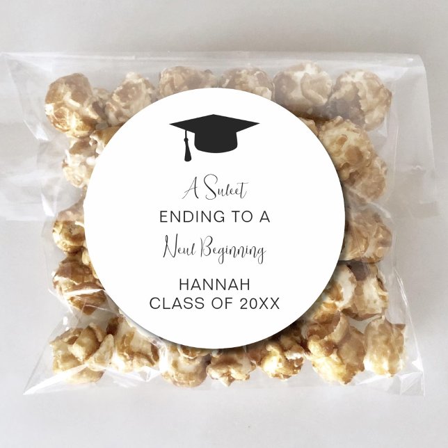 A Sweet Ending To A New Beginning Graduation Party Classic Round Sticker (Creator Uploaded)