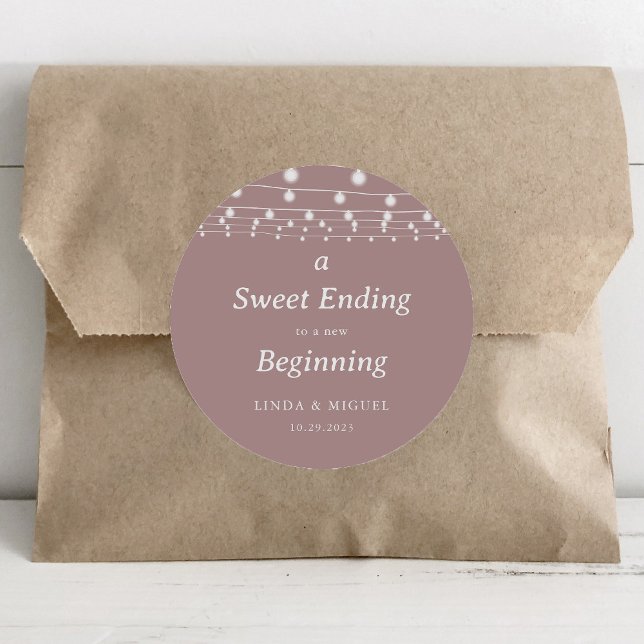 A Sweet Ending to a New Beginning Wedding Classic Round Sticker (Creator Uploaded)