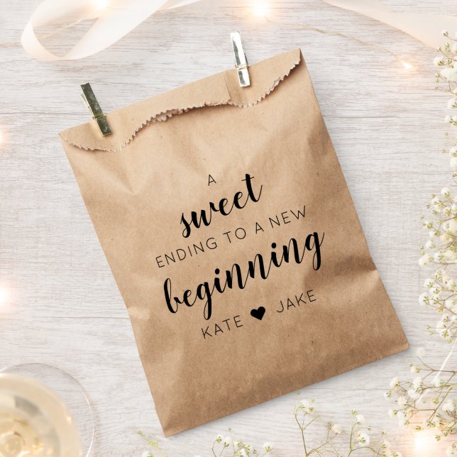 A Sweet Ending to A New Beginning Wedding Favour Bags (Clipped)