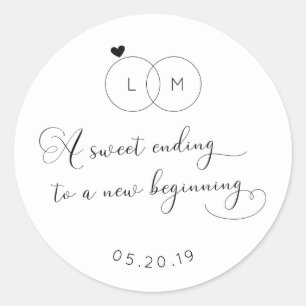 A Sweet Ending to a New Beginning Wedding Favour Classic Round Sticker