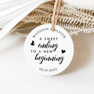 A Sweet Ending to A New Beginning Wedding Favour Classic Round Sticker