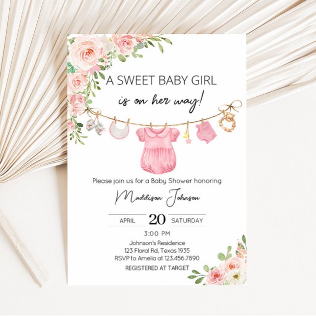 A Sweet Girl Baby Clothes Baby Shower Invitation (Boho Baby Girl Clothes Baby Shower Invitation)