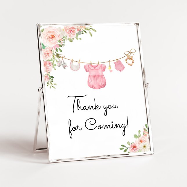 A Sweet Girl Baby Clothes Thank you for Coming Poster (A Sweet Girl Baby Clothes Baby Shower Thank you for Coming Sign)