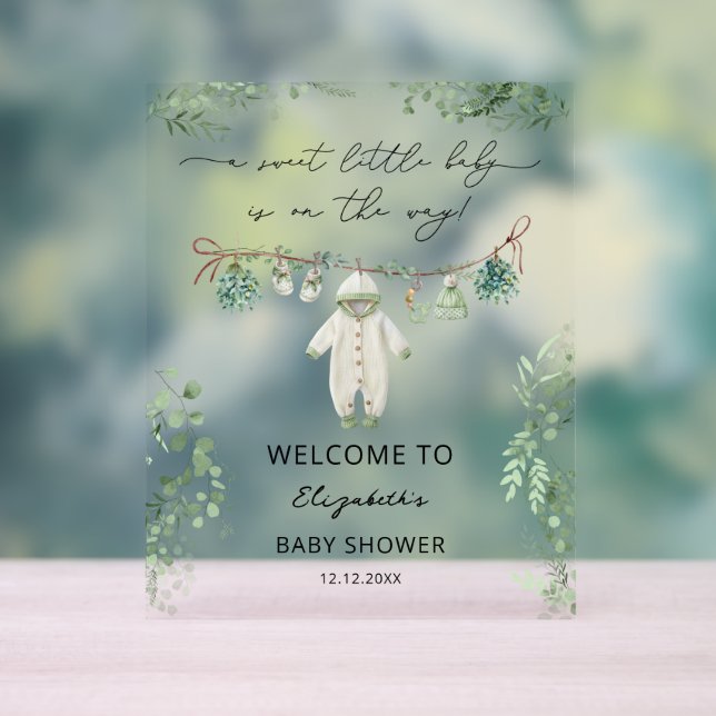 A Sweet Little Baby Clothes Baby Shower Welcome Acrylic Sign (Neutral)