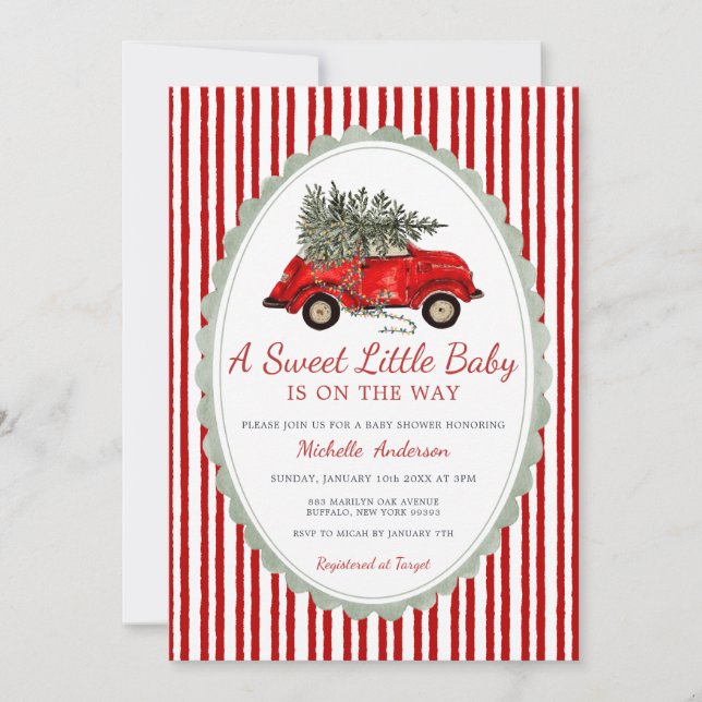 A Sweet Little Baby Is on the Way Rustic Red  Invitation (Front)