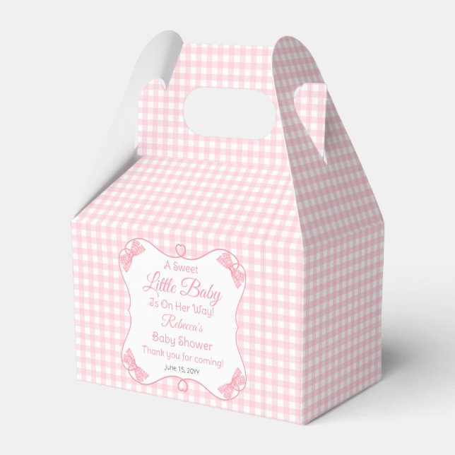 A Sweet Little Baby Pink Bows Girl Baby Shower Favour Box (Front Side)