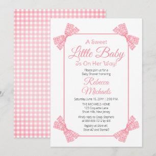 A Sweet Little Baby Pink Bows Girl Baby Shower Invitation