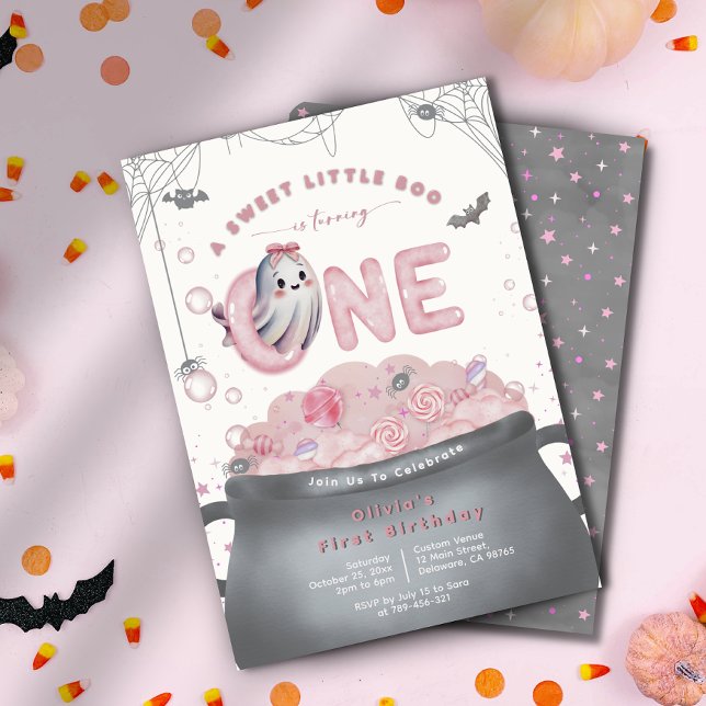A Sweet Little Boo Is Turning One Pink Birthday Invitation (A Sweet Little Boo Is Turning One Pink Birthday Invitation)