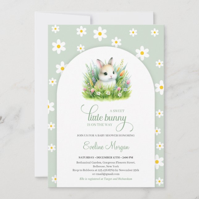 A sweet little bunny gender neutral spring  invitation (Front)