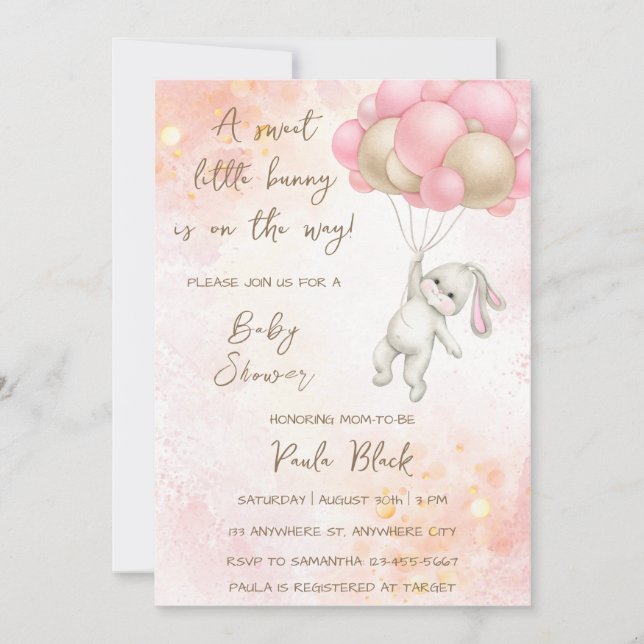 A Sweet Little Bunny Is On The Way Baby Shower Inv Invitation (Front)