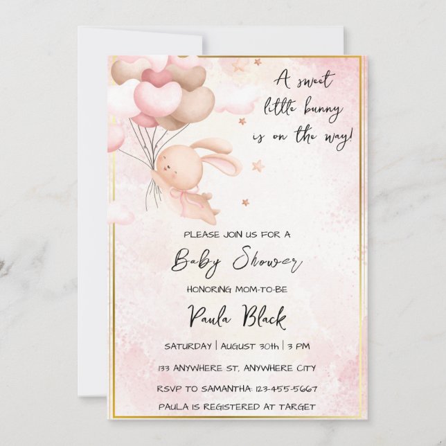 A Sweet Little Bunny Is On The Way Baby Shower Invitation (Front)