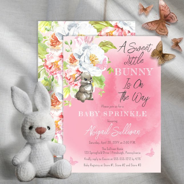 A Sweet Little Bunny Is On The Way Baby Sprinkle Invitation ("A Sweet Little Bunny Is On The Way!" Pink Girl Baby Sprinkle Invitation)