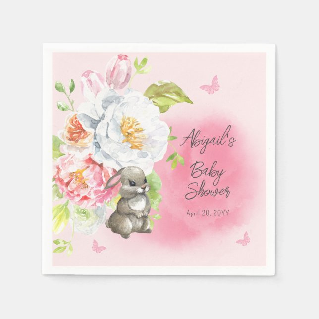 A Sweet Little Bunny Pink Girl Baby Shower  Napkin (Front)