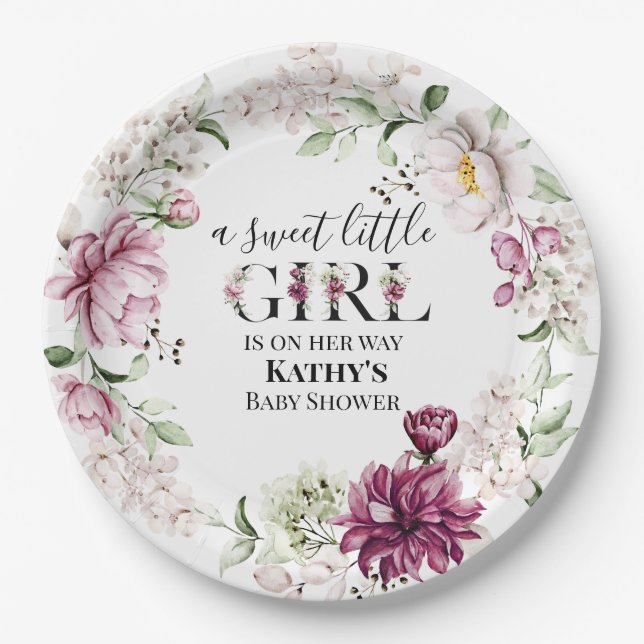  A Sweet Little Girl Baby Shower Paper Plate (Front)