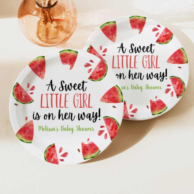 A Sweet Little Girl Watermelon Baby Shower Paper Plate (Creator Uploaded)