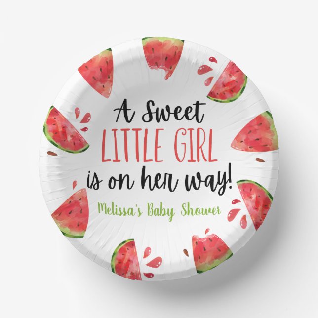 A Sweet Little Girl Watermelon Baby Shower Paper Plate (Front)