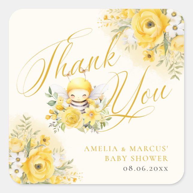 A Sweet Little Honey Bee Baby Shower Thank You Square Sticker (Front)