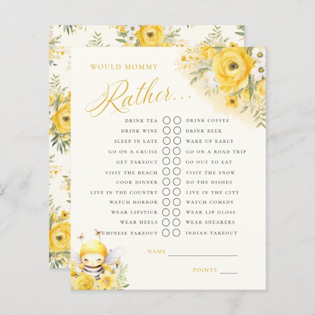 A Sweet Little Honey Bee Would Mummy Rather Game (Front/Back)