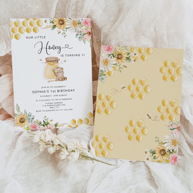 A sweet little honey floral girl birthday invitation (Creator Uploaded)