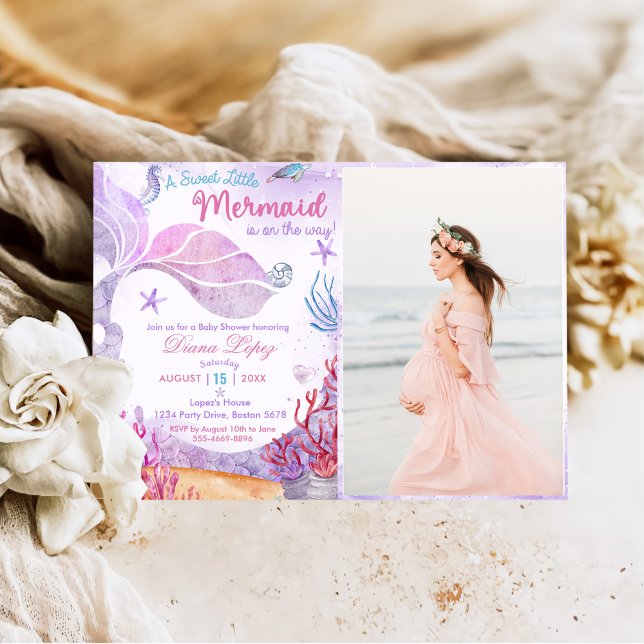 A Sweet Little Mermaid Baby Shower Party Photo Invitation (Creator Uploaded)