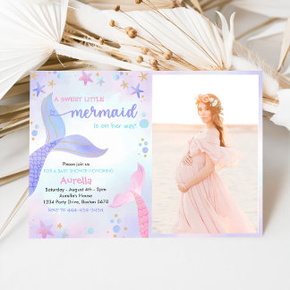 A Sweet Little Mermaid Baby Shower Photo Invitation