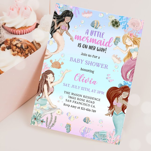 A Sweet Little Mermaid Girl Baby Shower Party  Invitation (Creator Uploaded)