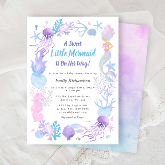 A Sweet Little Mermaid Pastel Baby Girl Shower Invitation (Creator Uploaded)
