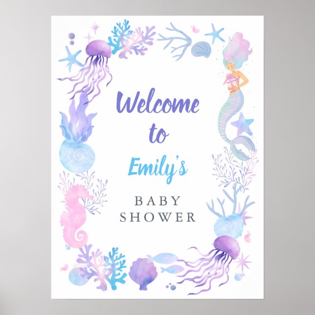 A Sweet Little Mermaid Pastel Baby Shower Welcome Poster (Front)