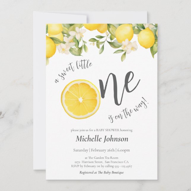 A Sweet Little One Citrus Lemon Baby Shower Invitation (Front)