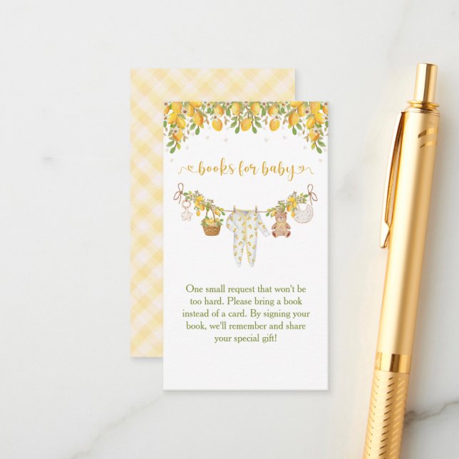 A Sweet Little One Lemon Citrus Baby Shower Enclosure Card (Front/Back In Situ)