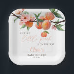A Sweet Little Peach Baby Shower Paper Plate<br><div class="desc">These charming baby shower paper plates feature a peaches and blossom watercolor,  along with elegant script typography. Designed by Thisisnotme©</div>