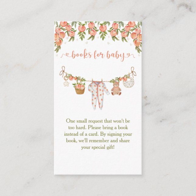 A Sweet Little Peach Clothesline Baby Shower Enclosure Card (Front)