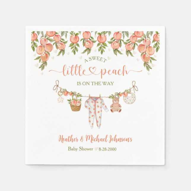 A Sweet Little Peach Clothesline Baby Shower Napkin (Front)