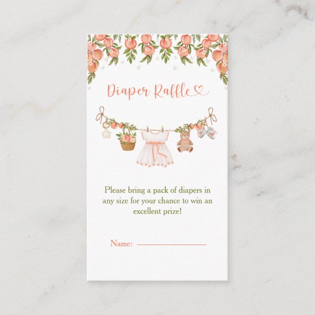 A Sweet Little Peach Clothesline Girl Baby Shower Enclosure Card (Front)