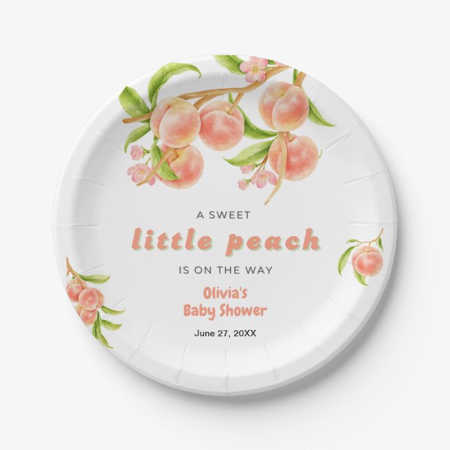 A Sweet Little Peach Fruit Baby Shower  Paper Plate (Front)