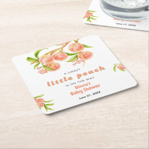 A Sweet Little Peach Fruit Baby Shower  Square Paper Coaster