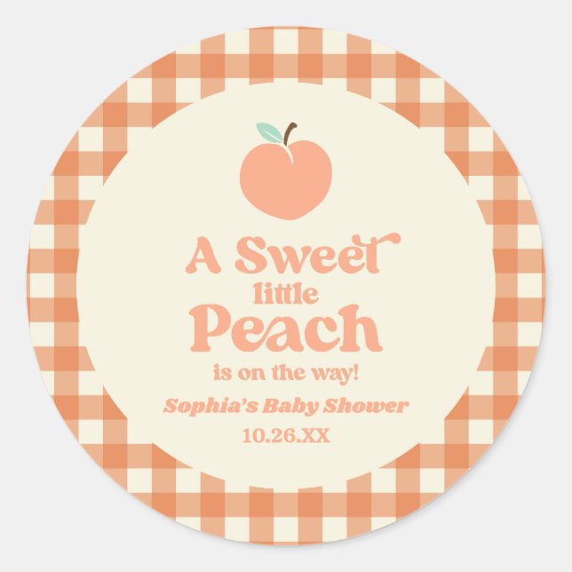 A Sweet Little Peach Fruit Pink Orange Baby Shower Classic Round Sticker (Front)