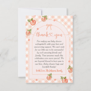 A Sweet Little Peach Gingham Baby Shower Thank You Card