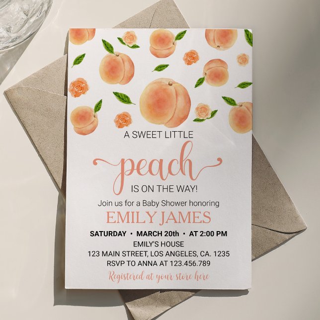 A Sweet Little Peach Girl Baby Shower Invitation (Creator Uploaded)